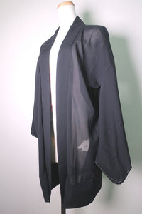 Haori Jacket Vintage(1950-1980) Black See-Through Flower Silk #8762A1