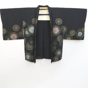 Haori Jacket Vintage(1950-1980) Black Chrysanthemum Silk #9572H3