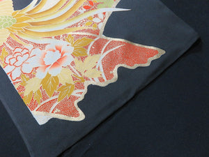 BCF#2697 Silk Tomesode Fabric Vintage(1950-1980) Feather Gold Black 90cm (35.4in)