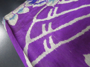MKF#140 Silk Kimono Fabric Vintage(1920-1950) Meisen Flower Purple 45.3x12.6in(115x32cm)