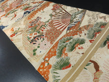 Load image into Gallery viewer, BB8299AE Silk Obi Fabric Vintage(1920-1950) Crane Birds Plum Blossom Orange Green 65.0x12.6in(165x32cm)
