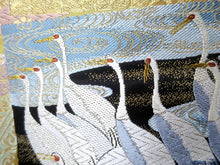 Load image into Gallery viewer, Fukuro Obi Vintage(1950-1980) Light Yellow brown Gold Black Crane Birds Silk BB96W6
