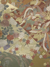 Load image into Gallery viewer, Fukuro Obi Vintage(1950-1980) Gold Beige Chrysanthemum Houmongi Silk BB76W5
