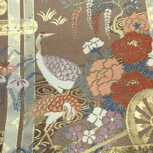 Load image into Gallery viewer, Fukuro Obi Light Brown Gold Crane Birds Peony Palace Silk BB214V3
