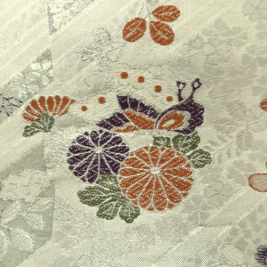 Fukuro Obi Silver Butterfly Peony Silk BB243V4