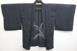 Haori Jacket Vintage(1950-1980) Black See-Through Flower Silk #8762A1