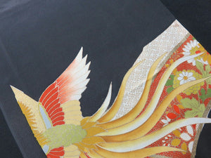 BCF#2697 Silk Tomesode Fabric Vintage(1950-1980) Feather Gold Black 90cm (35.4in)