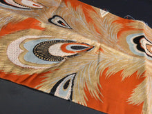 Load image into Gallery viewer, BB8223AA Silk Obi Fabric Vintage(1950-1980) Peacock feather Vermillion 76.8x11.0in(195x28cm)
