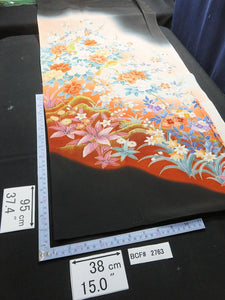 BCF#2763 Silk Tomesode Fabric Vintage(1950-1980) Birds Cherry Blossom Red Black 95cm (37.4in)