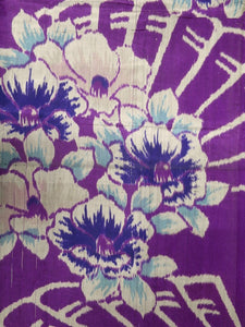 MKF#140 Silk Kimono Fabric Vintage(1920-1950) Meisen Flower Purple 45.3x12.6in(115x32cm)