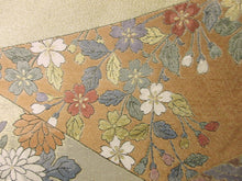 Load image into Gallery viewer, Fukuro Obi Vintage(1950-1980) Gold Beige Chrysanthemum Houmongi Silk BB76W5
