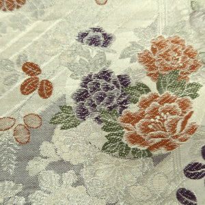 Fukuro Obi Silver Butterfly Peony Silk BB243V4