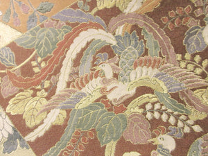 Fukuro Obi Vintage(1950-1980) Gold Beige Chrysanthemum Houmongi Silk BB76W5