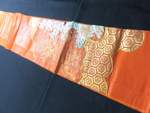 BCF#2825 Silk Kimono Fabric Vintage(1950-1980) Embroidery Orange 205cm (80.7in)