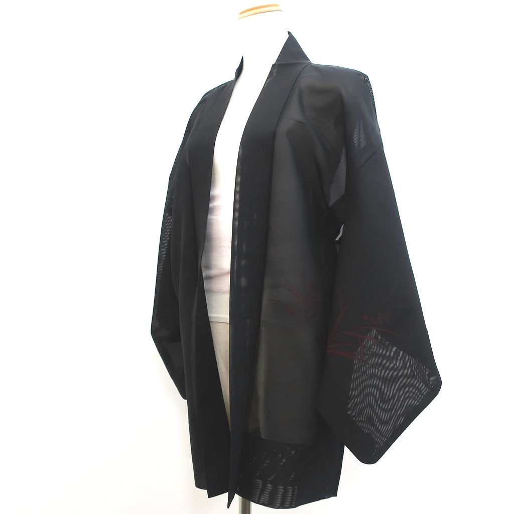 Haori Jacket Vintage(1950-1980) Black Wine red See-Through Grass Silk #9031D1