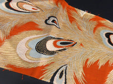 Load image into Gallery viewer, BB8223AA Silk Obi Fabric Vintage(1950-1980) Peacock feather Vermillion 76.8x11.0in(195x28cm)
