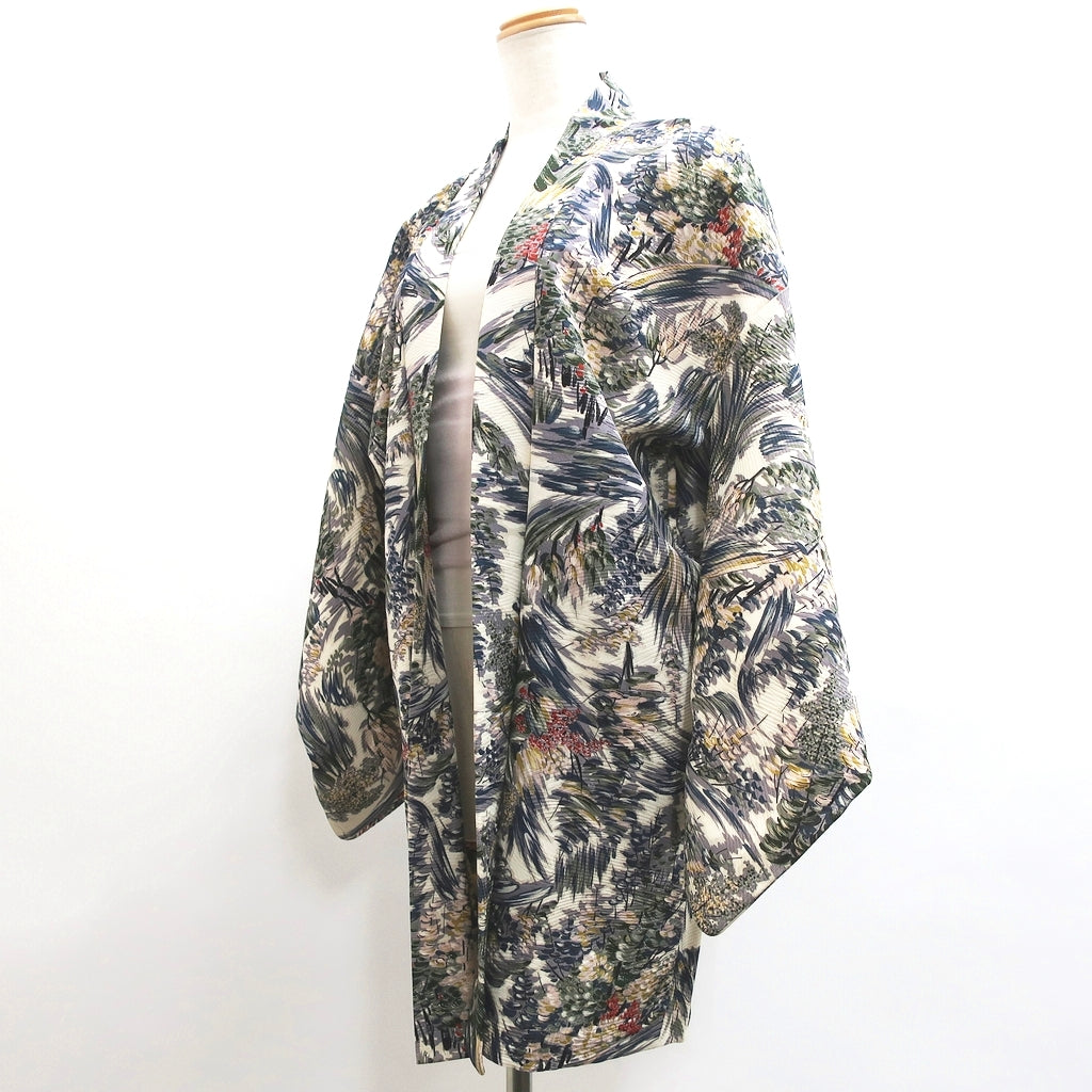 Haori Jacket Vintage(1950-1980) White Flower Silk #9078D2