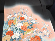 Load image into Gallery viewer, BCF#2763 Silk Tomesode Fabric Vintage(1950-1980) Birds Cherry Blossom Red Black 95cm (37.4in)
