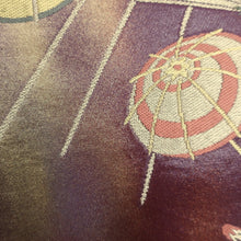 Load image into Gallery viewer, Fukuro Obi Vintage(1950-1980) Wine red Gold Bangasa Umbrella Silk BB179V1

