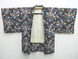 Haori Jacket Vintage(1950-1980) Black Chrysanthemum Silk #8001N1