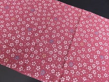 Load image into Gallery viewer, FF2621A Silk Kimono Fabric Vintage(1950-1980) Plum Blossom Reddish Pink 42.5x12.6in(108x32cm)
