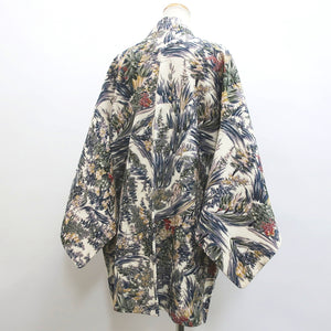 Haori Jacket Vintage(1950-1980) White Flower Silk #9078D2