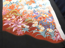 Load image into Gallery viewer, BCF#2763 Silk Tomesode Fabric Vintage(1950-1980) Birds Cherry Blossom Red Black 95cm (37.4in)
