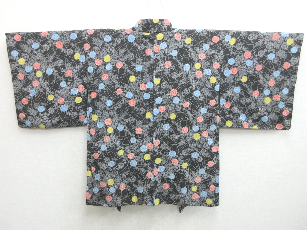 Haori Jacket Vintage(1950-1980) Black Chrysanthemum Silk #8001N1