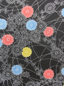 Haori Jacket Vintage(1950-1980) Black Chrysanthemum Silk #8001N1