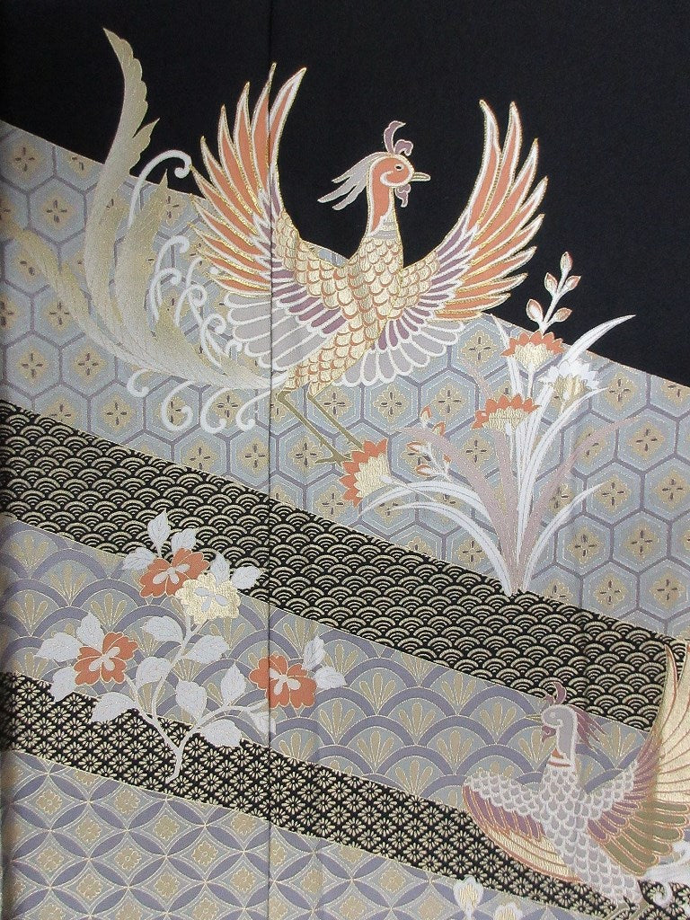 BCF#2944 Silk Tomesode Fabric Phoenix 43.3x15.7in(110x40cm)