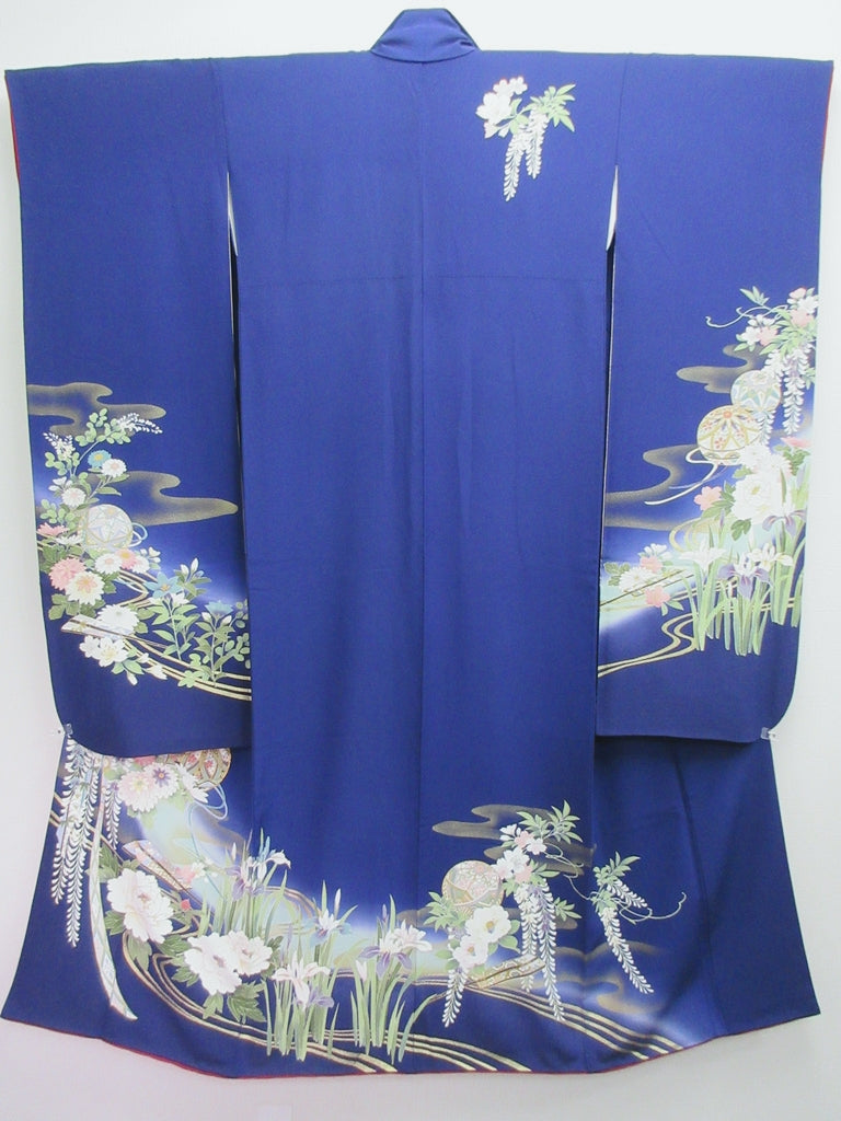 Furisode Blue Lily Camellia Tall Silk #7913M2 – Mikula Kimono