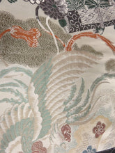 Load image into Gallery viewer, MOF#208 Silk Obi Fabric Vintage(1920-1950) Phoenix Beige 28.3x11.4in(72x29cm)
