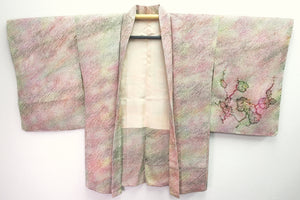 Haori Jacket Vintage(1950-1980) Green Pink Full Shibori Plum blossom Silk #8332C4