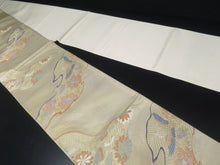Load image into Gallery viewer, Fukuro Obi Vintage(1950-1980) Gold Crane Peony Kiku Michinagadori Silk BB57W4
