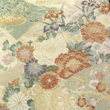 Load image into Gallery viewer, Fukuro Obi Gold Green Pink Peony Maple Leaf Chrysanthemum Silk BB215V3
