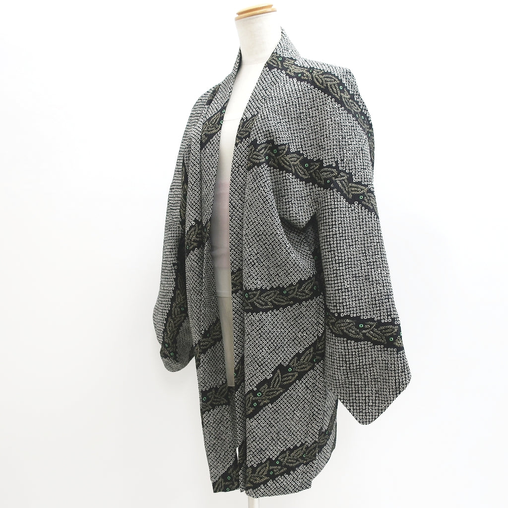 Haori Jacket Vintage(1950-1980) Black Shibori Leaves Silk #9177E1