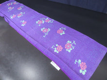 Load image into Gallery viewer, MKF#263 Silk Kimono Fabric Vintage(1920-1950) Flower Rinzu Purple 56.7x13.0in(144x33cm)
