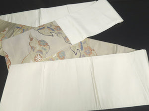 Fukuro Obi Vintage(1950-1980) Gold Crane Peony Kiku Michinagadori Silk BB57W4