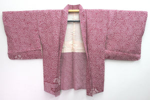 Haori Jacket Vintage(1950-1980) Ash Pink Full Shibori Flower Kumodori Silk #8294C2