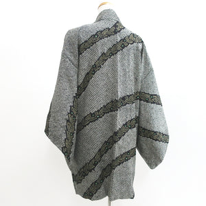 Haori Jacket Vintage(1950-1980) Black Shibori Leaves Silk #9177E1