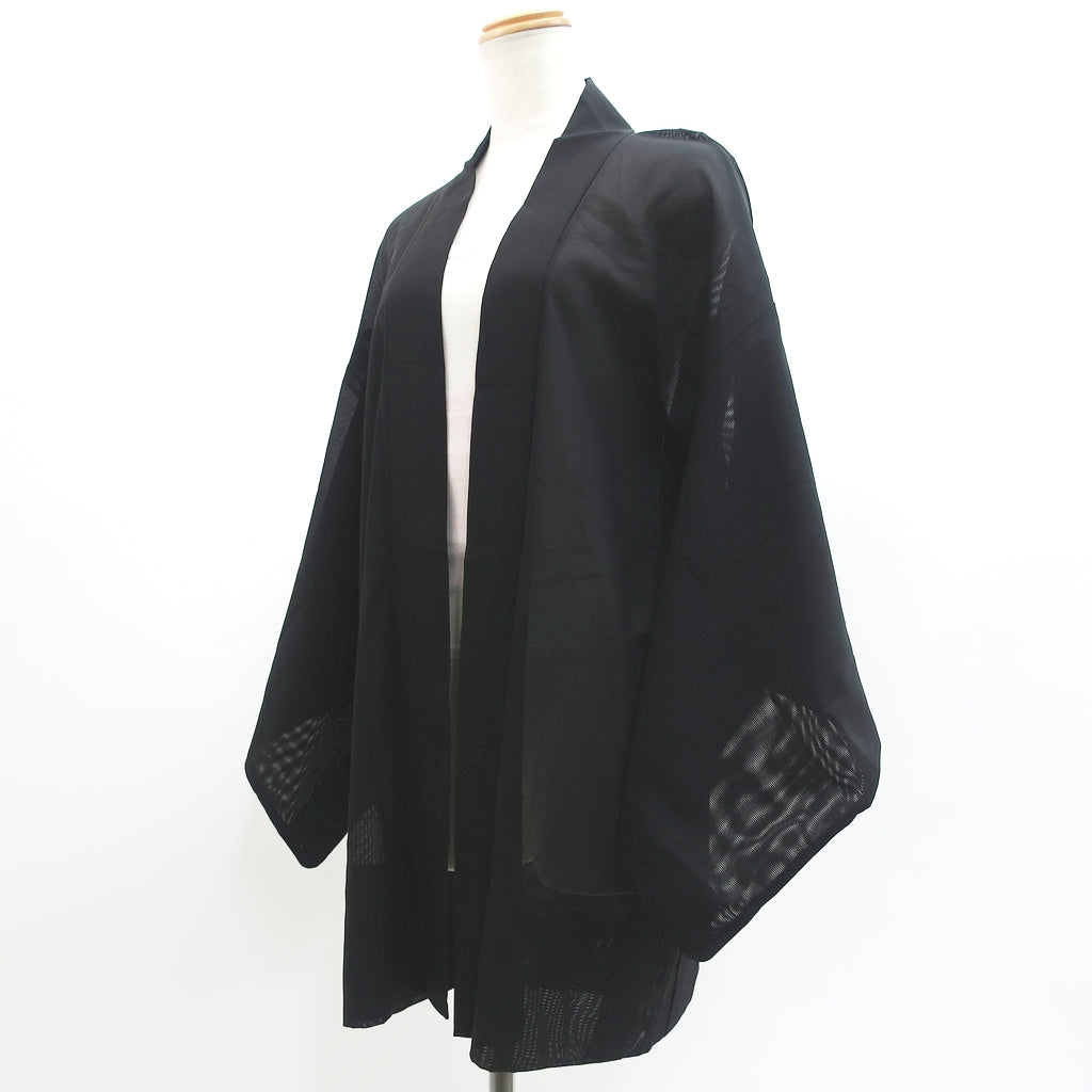 Haori Jacket Vintage(1950-1980) Black See-Through Bellflower Wave Silk #9194E1