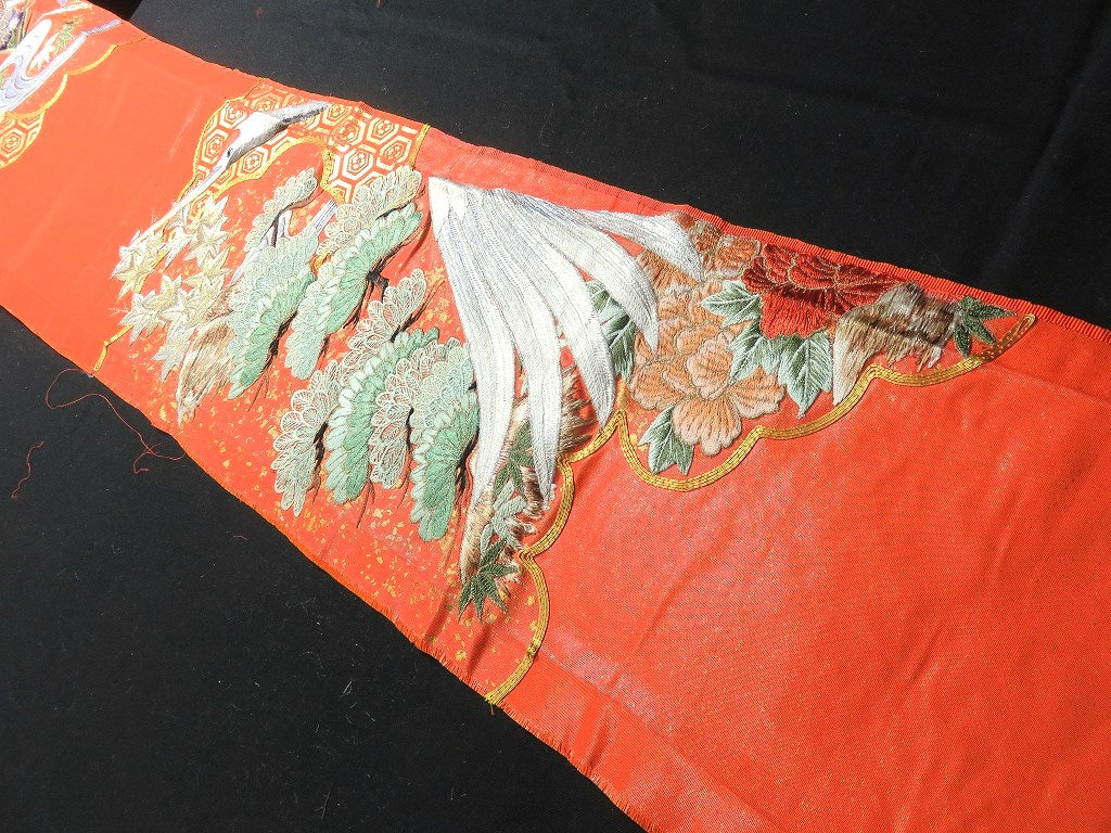 BCF#2827 Silk Kimono Fabric Vintage(1950-1980) Embroidery Orange 160cm (63.0in)
