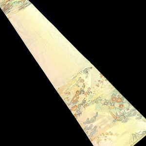 Fukuro Obi Gold Green Pink Peony Maple Leaf Chrysanthemum Silk BB215V3