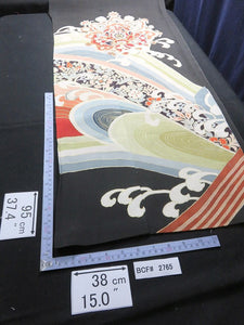 BCF#2765 Silk Tomesode Fabric Vintage(1950-1980) Flower Black 95cm (37.4in)
