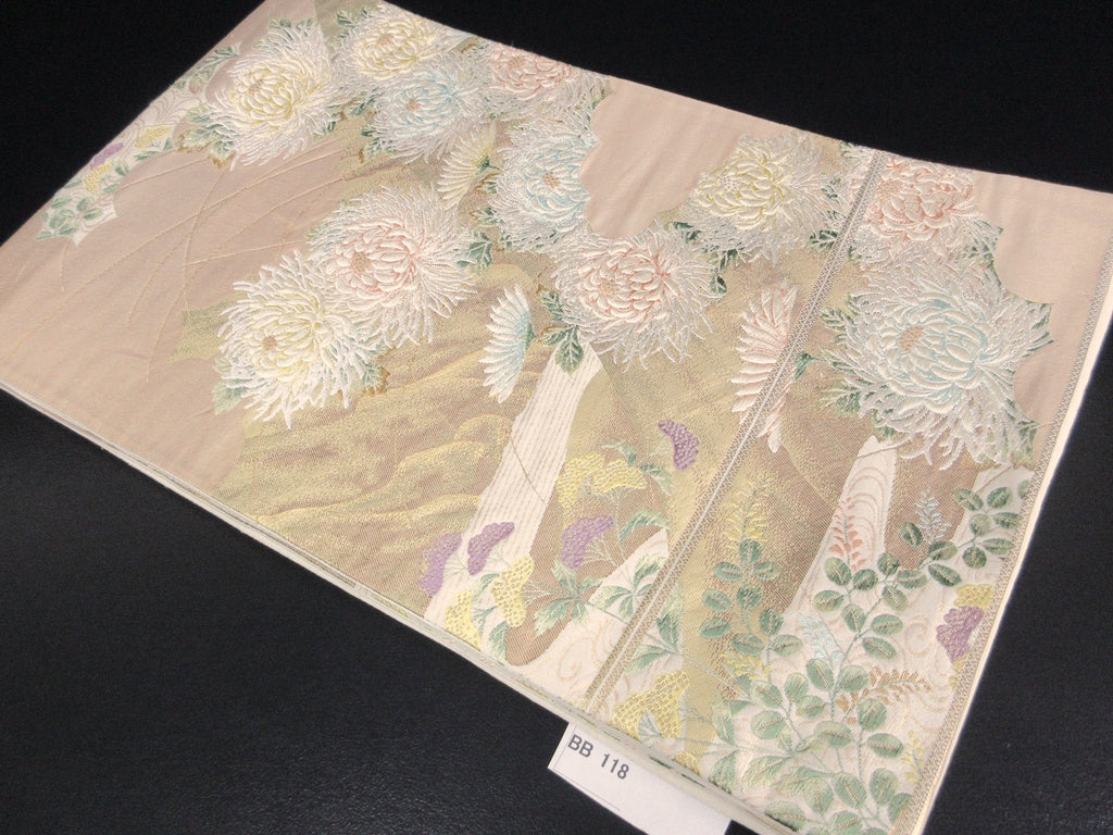 Fukuro Obi Vintage(1950-1980) Gold Chrysanthemum Silk BB118W7