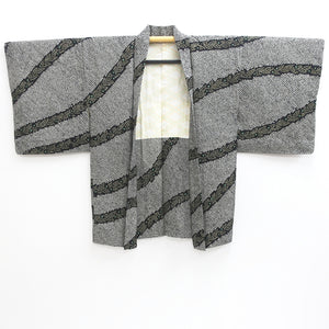 Haori Jacket Vintage(1950-1980) Black Shibori Leaves Silk #9177E1