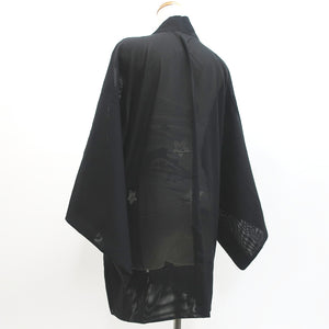 Haori Jacket Vintage(1950-1980) Black See-Through Bellflower Wave Silk #9194E1