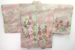 Haori Jacket Vintage(1950-1980) Green Pink Full Shibori Plum blossom Silk #8332C4