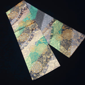 Fukuro Obi Vintage(1950-1980) Green Gold Silver Flower Birds Silk BB191V2