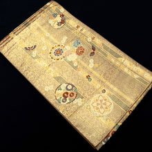 Load image into Gallery viewer, Fukuro Obi Gold Butterfly Peony Chrysanthemum Silk BB216V3
